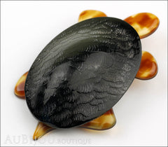 Lea Stein Turtle Brooch Pin Embossed Black Light Tortoise Side