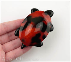 Lea Stein Turtle Brooch Pin Pearly Red Black Print Model