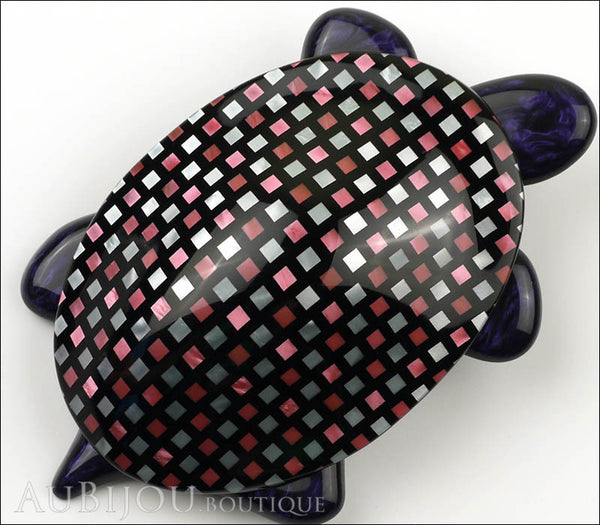 Lea Stein Turtle Brooch Pin Purple Grey Plaid Violet Gallery