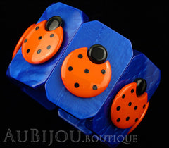 Marie-Christine Pavone Bracelet Ladybug Insect Cobalt Blue Orange Galalith Paris France Black