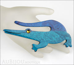 Marie-Christine Pavone Brooch Alligator Crocodile Blue Galalith Mannequin