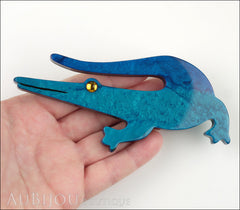 Marie-Christine Pavone Brooch Alligator Crocodile Blue Galalith Model