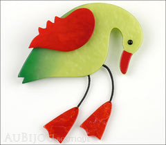Marie-Christine Pavone Brooch Bird Goose Duck Green Red Galalith Front