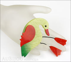 Marie-Christine Pavone Brooch Bird Goose Duck Green Red Galalith Mannequin