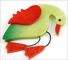 Marie-Christine Pavone Brooch Bird Goose Duck Green Red Galalith Side