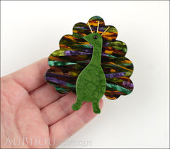 Marie-Christine Pavone Brooch Bird Peacock Green Multicolor Galalith Model