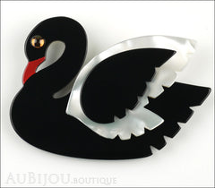 Marie-Christine Pavone Brooch Bird Swan Black White Galalith Front
