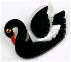 Marie-Christine Pavone Brooch Bird Swan Black White Galalith Side