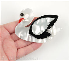 Marie-Christine Pavone Brooch Bird Swan White Black Galalith Model