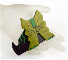 Marie-Christine Pavone Brooch Cat Art Deco Green Purple Galalith Mannequin