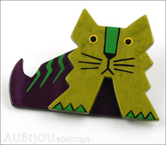 Marie-Christine Pavone Brooch Cat Art Deco Green Purple Galalith Side