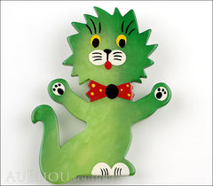 Marie-Christine Pavone Brooch Cat Clown Green Galalith Front
