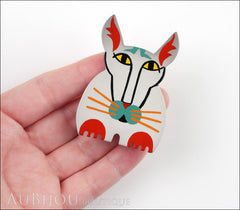 Marie-Christine Pavone Brooch Cat Cotinus Grey Multicolor Galalith Limited Edition Model