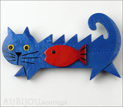 Marie-Christine Pavone Brooch Cat Fish Blue Red Galalith Front