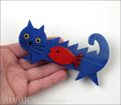 Marie-Christine Pavone Brooch Cat Fish Blue Red Galalith Model