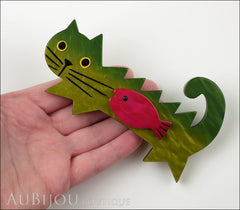 Marie-Christine Pavone Brooch Cat Fish Green Purple Galalith Model
