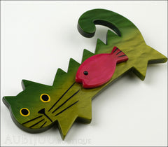 Marie-Christine Pavone Brooch Cat Fish Green Purple Galalith Side