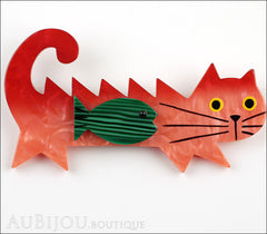 Marie-Christine Pavone Brooch Cat Fish Pink Green Galalith Front