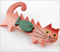 Marie-Christine Pavone Brooch Cat Fish Pink Green Galalith Side