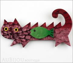 Marie-Christine Pavone Brooch Cat Fish Purple Green Galalith Front