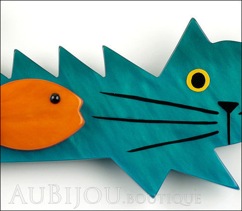 Marie-Christine Pavone Brooch Cat Fish Turquoise Blue Galalith Paris France Gallery
