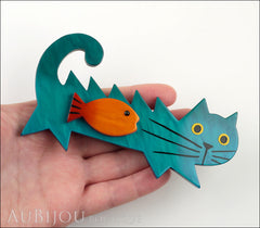 Marie-Christine Pavone Brooch Cat Fish Turquoise Blue Galalith Paris France Model