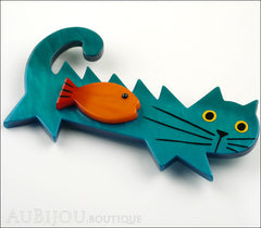 Marie-Christine Pavone Brooch Cat Fish Turquoise Blue Galalith Paris France Side