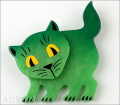 Marie-Christine Pavone Brooch Cat Flabbergasted Green Galalith Front