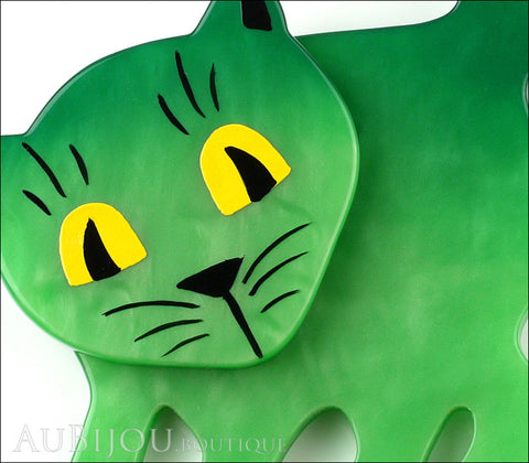 Marie-Christine Pavone Brooch Cat Flabbergasted Green Galalith Galery