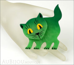 Marie-Christine Pavone Brooch Cat Flabbergasted Green Galalith Mannequin