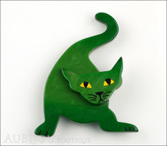 Marie-Christine Pavone Brooch Cat Mephisto Dark Green Galalith Paris France Front