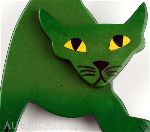 Marie-Christine Pavone Brooch Cat Mephisto Dark Green Galalith Paris France Gallery