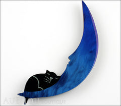 Marie-Christine Pavone Brooch Cat On The Moon Blue Galalith Front