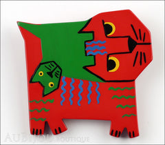 Marie-Christine Pavone Brooch Cat Picasso Red Green Galalith Limited Edition Front