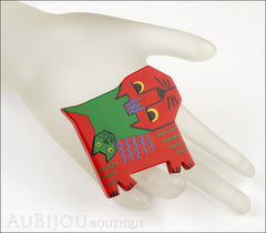 Marie-Christine Pavone Brooch Cat Picasso Red Green Galalith Limited Edition Mannequin