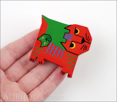 Marie-Christine Pavone Brooch Cat Picasso Red Green Galalith Limited Edition Model