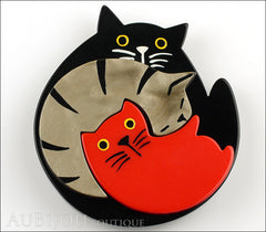 Marie-Christine Pavone Brooch Cat Puzzle Black Grey Red Galalith Front
