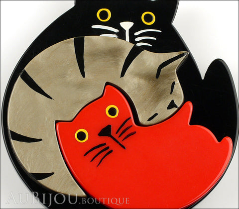 Marie-Christine Pavone Brooch Cat Puzzle Black Grey Red Galalith Gallery