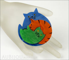 Marie-Christine Pavone Brooch Cat Puzzle Blue Orange Green Galalith Mannequin