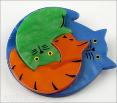 Marie-Christine Pavone Brooch Cat Puzzle Blue Orange Green Galalith Side