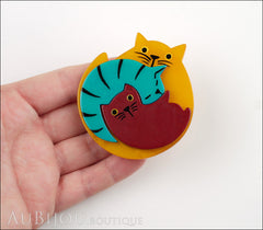 Marie-Christine Pavone Brooch Cat Puzzle Orange Burgundy Turquoise Galalith Model