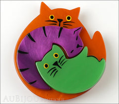 Marie-Christine Pavone Brooch Cat Puzzle Orange Purple Green Galalith Front