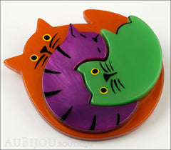 Marie-Christine Pavone Brooch Cat Puzzle Orange Purple Green Galalith Side