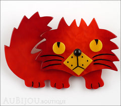 Marie-Christine Pavone Brooch Cat Rocky Red Yellow Galalith Front