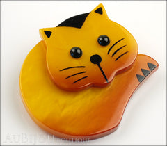 Marie-Christine Pavone Brooch Cat Roudoudou Yellow Galalith Paris France Side Two