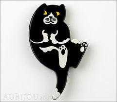 Marie-Christine Pavone Brooch Cat Sitting Black White Galalith Front