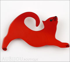 Marie-Christine Pavone Brooch Cat Stretching Red Galalith Front