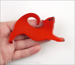Marie-Christine Pavone Brooch Cat Stretching Red Galalith Model