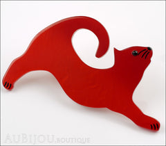 Marie-Christine Pavone Brooch Cat Stretching Red Galalith Side