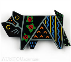 Marie-Christine Pavone Brooch Cat Tapestry Black Multicolor Galalith Limited Edition Front
